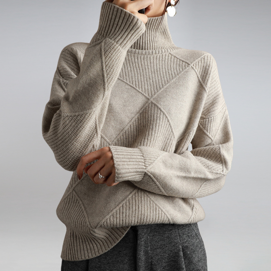 Knit Sweater - Raised Turtleneck & Warm Neck Coverage