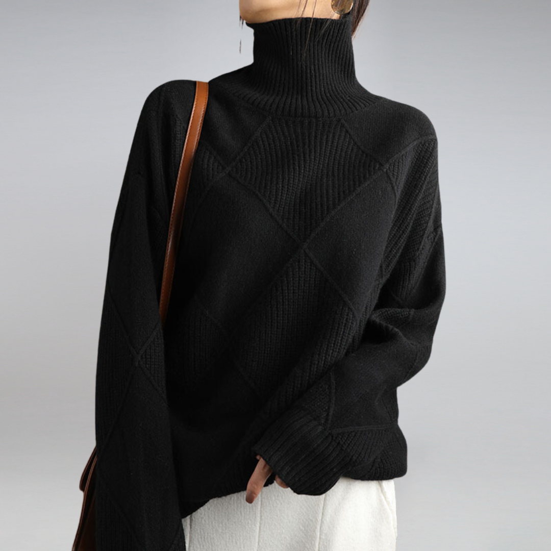 Knit Sweater - Raised Turtleneck & Warm Neck Coverage