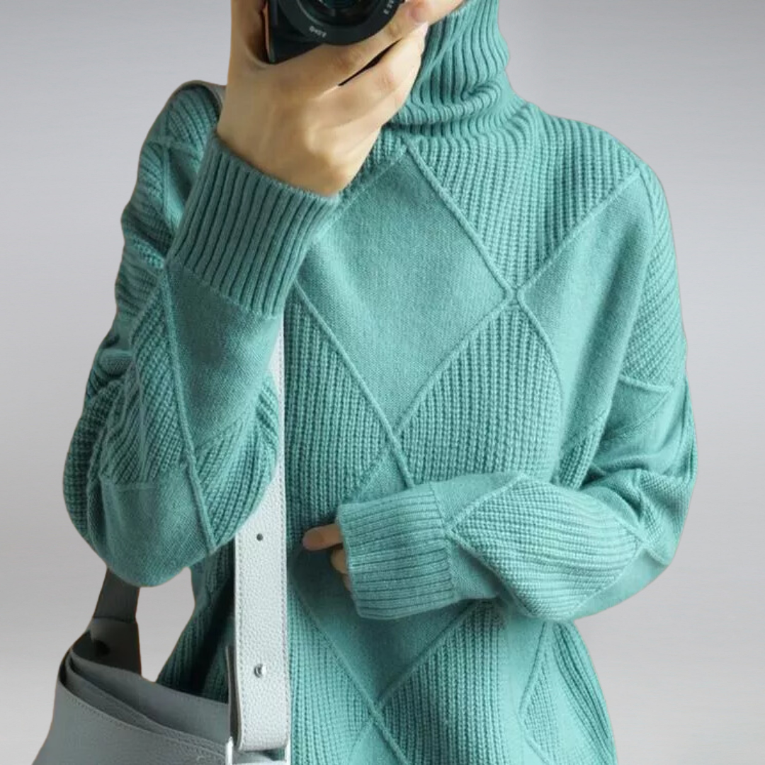 Knit Sweater - Raised Turtleneck & Warm Neck Coverage