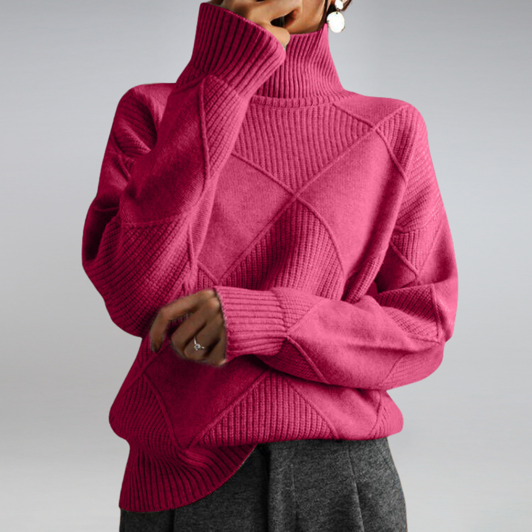 Knit Sweater - Raised Turtleneck & Warm Neck Coverage