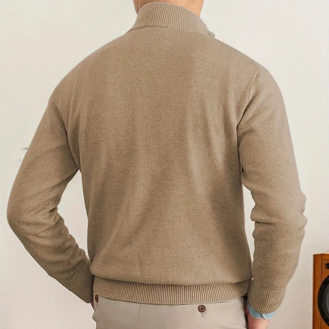 Knit Sweater – Soft Blend High Collar Half Zip & Ribbed Hem
