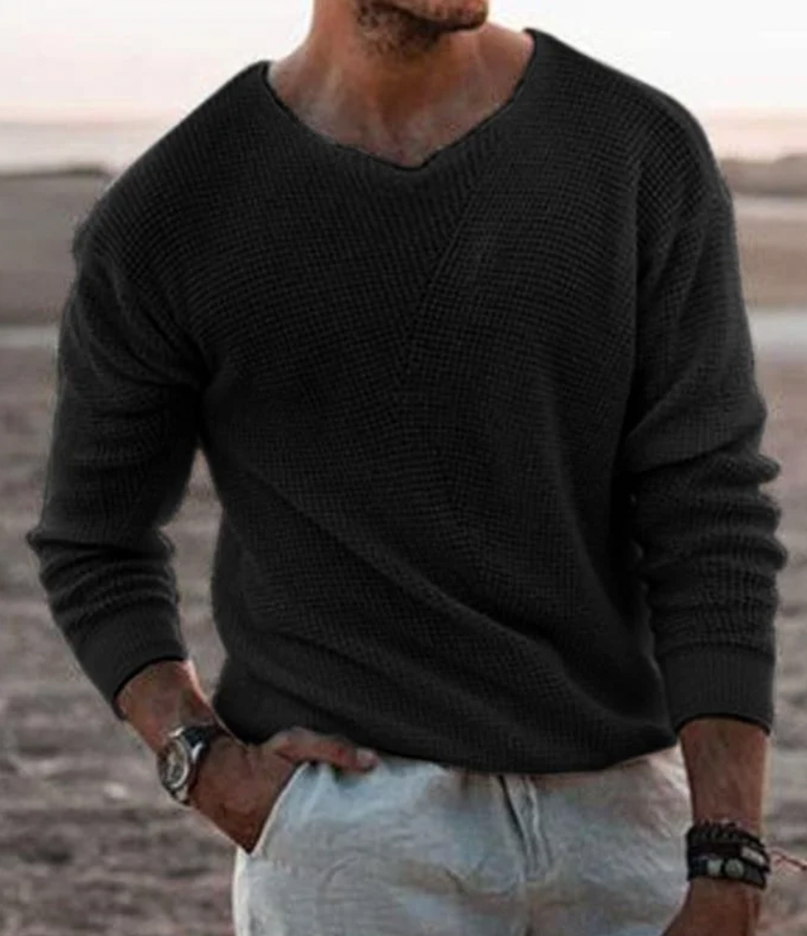Knit Sweater – V Neck Pullover & Breathable Layering Fit