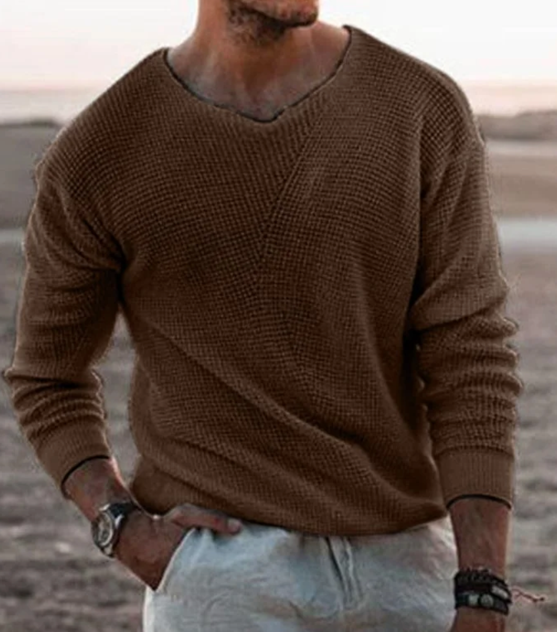Knit Sweater – V Neck Pullover & Breathable Layering Fit