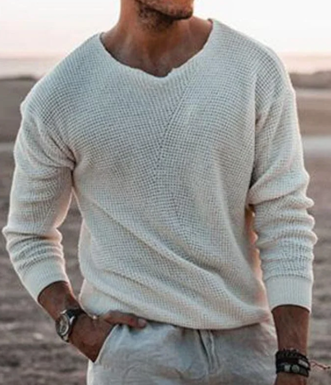 Knit Sweater – V Neck Pullover & Breathable Layering Fit