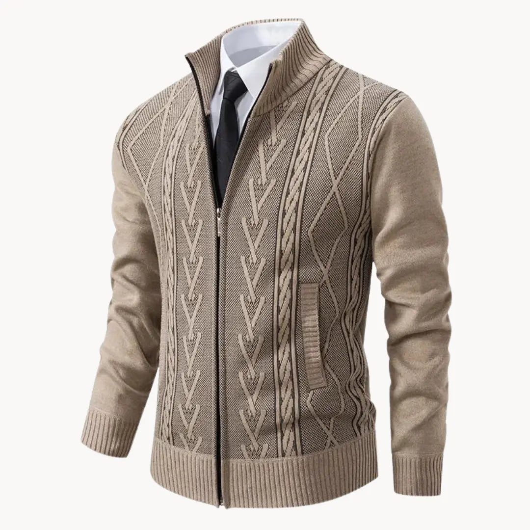 Knit Sweater – Zip Front & Ribbed Collar Cuffs Hem Fit