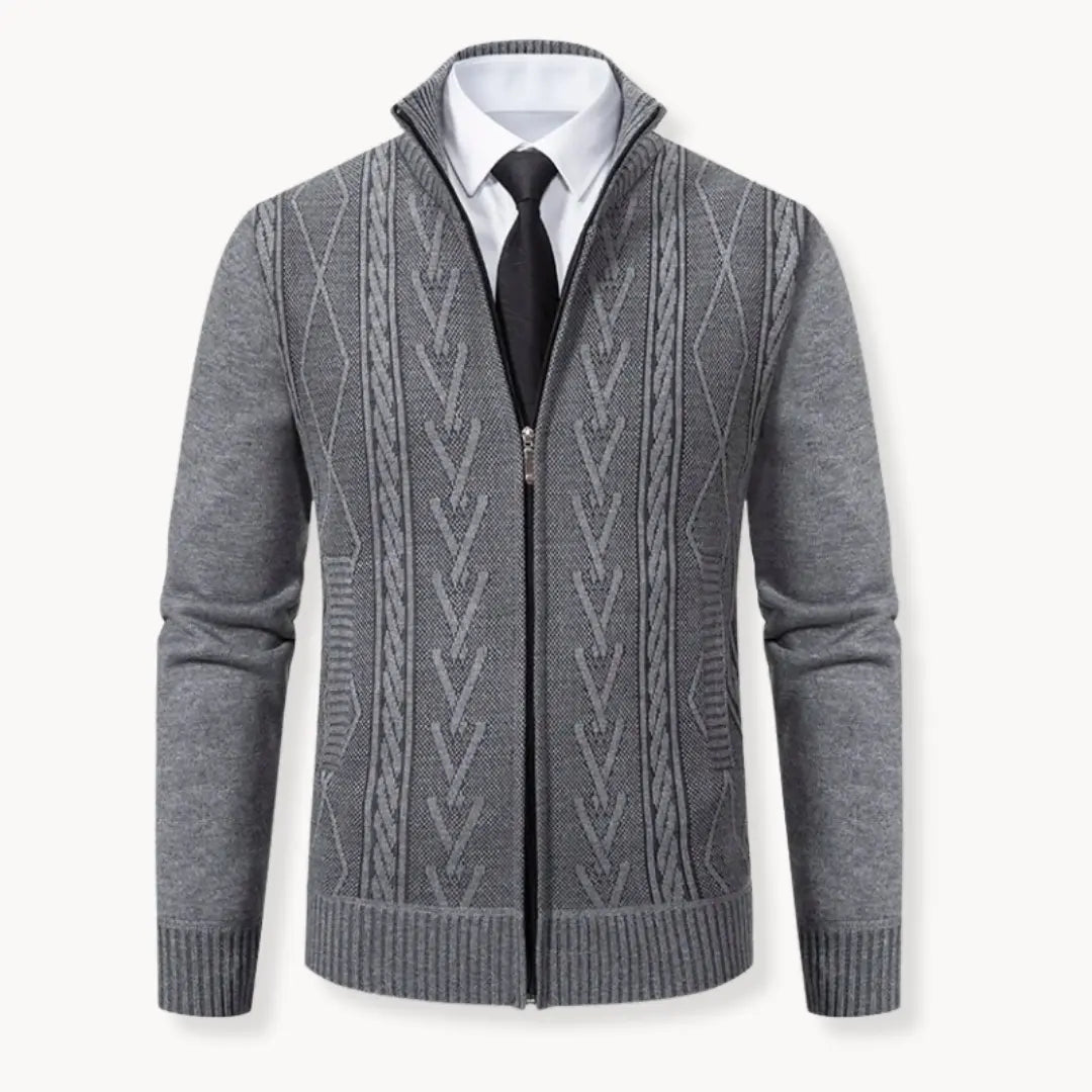 Knit Sweater – Zip Front & Ribbed Collar Cuffs Hem Fit
