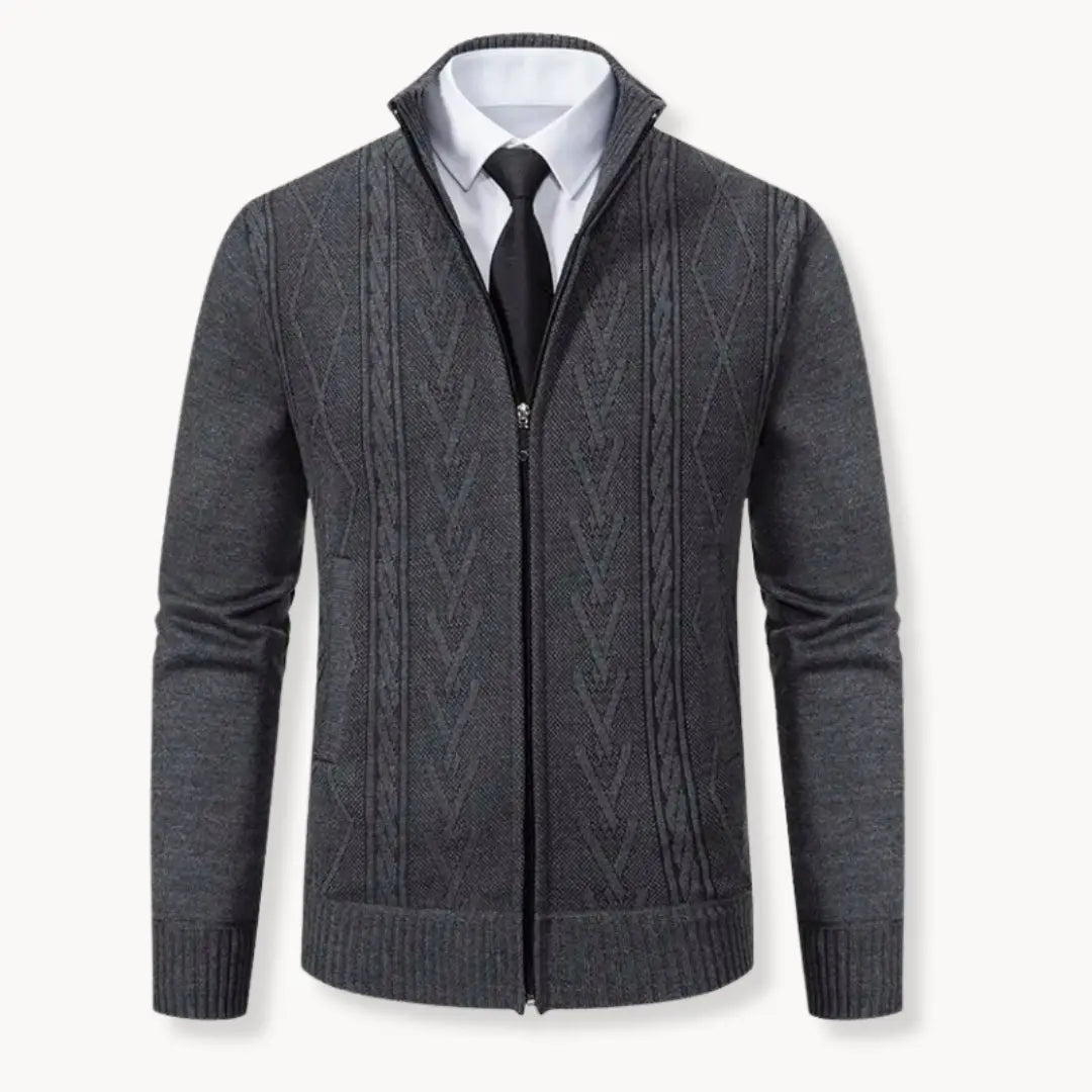 Knit Sweater – Zip Front & Ribbed Collar Cuffs Hem Fit