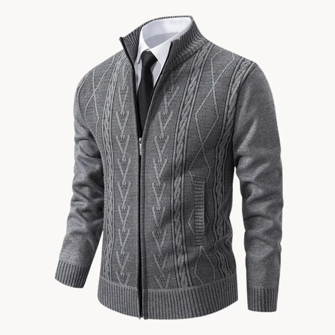 Knit Sweater – Zip Front & Ribbed Collar Cuffs Hem Fit