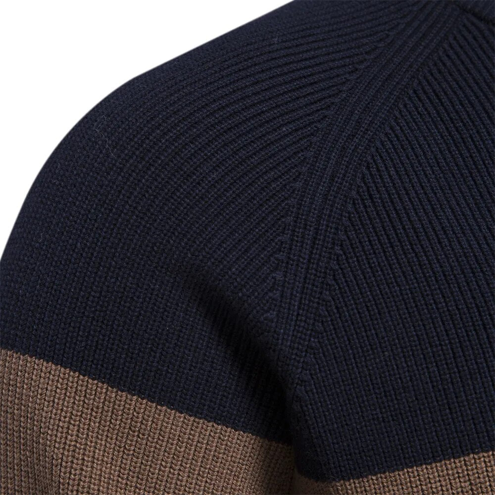 Knit Zip Cardigan - Contrast Stripe Collar & Easy Movement