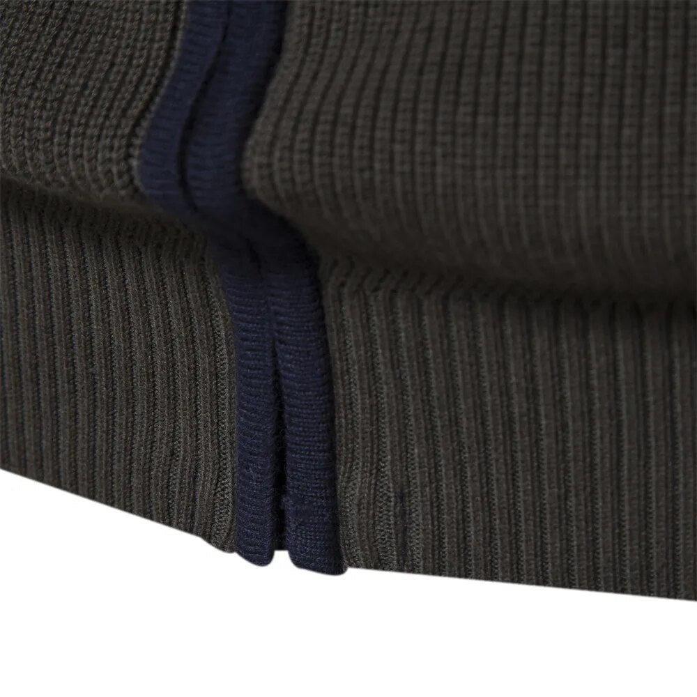 Knit Zip Cardigan - Contrast Stripe Collar & Easy Movement
