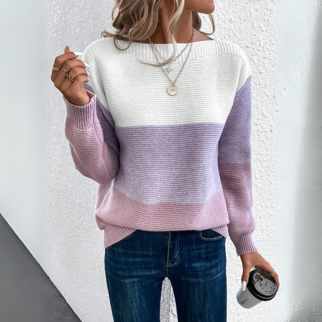 Knitted Blend Sweater - Panel Patchwork & Soft Stretch