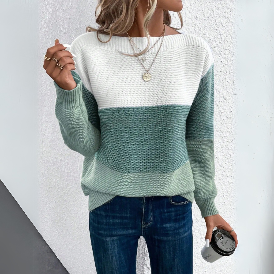 Knitted Blend Sweater - Panel Patchwork & Soft Stretch