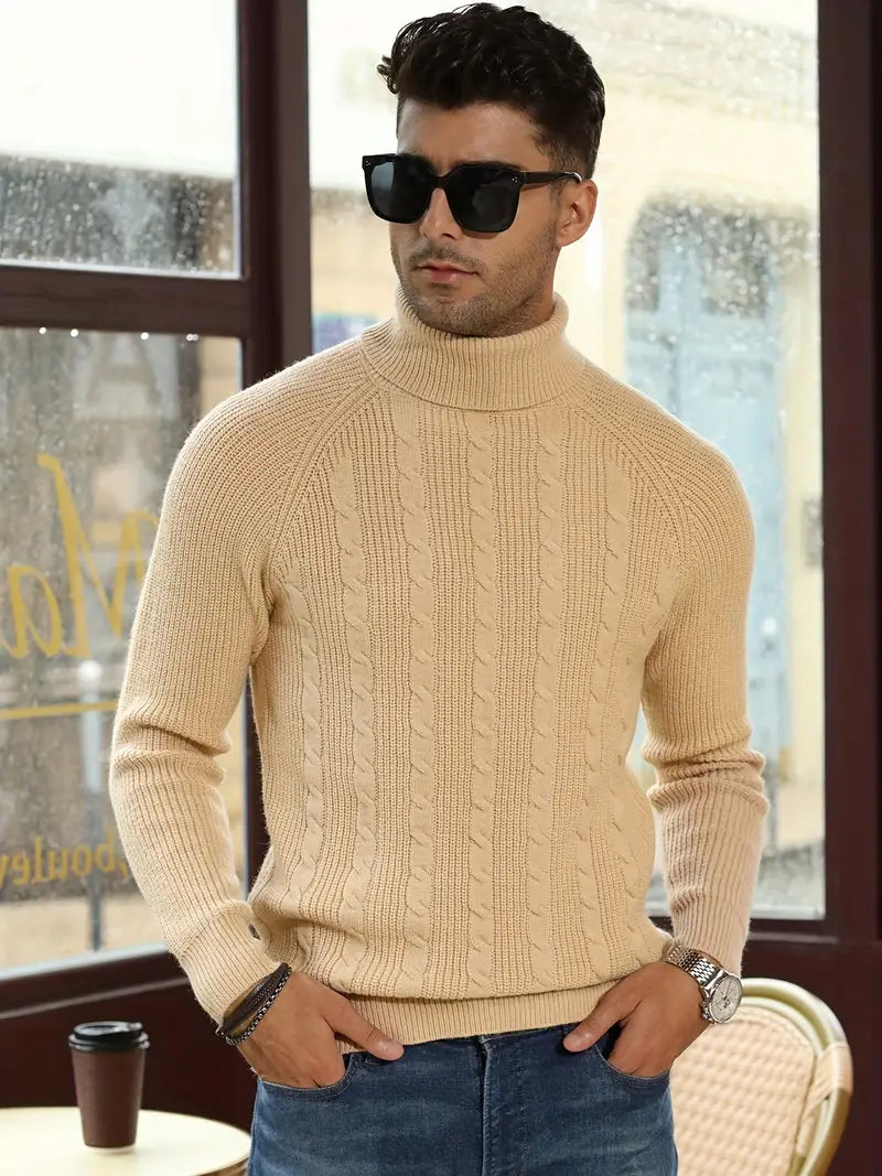Knitted Sweater - Cable Turtleneck & Thermal Retention