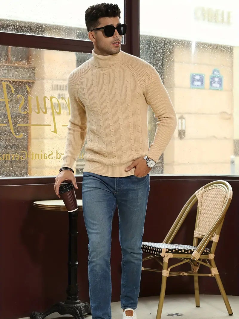 Knitted Sweater - Cable Turtleneck & Thermal Retention