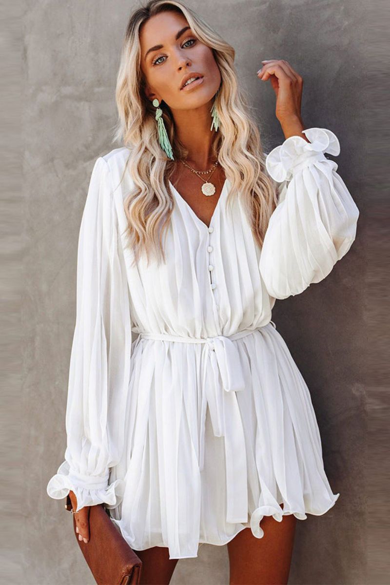 Lace-Blend Dress - V Neck Layered Ruffles And Airy Movement