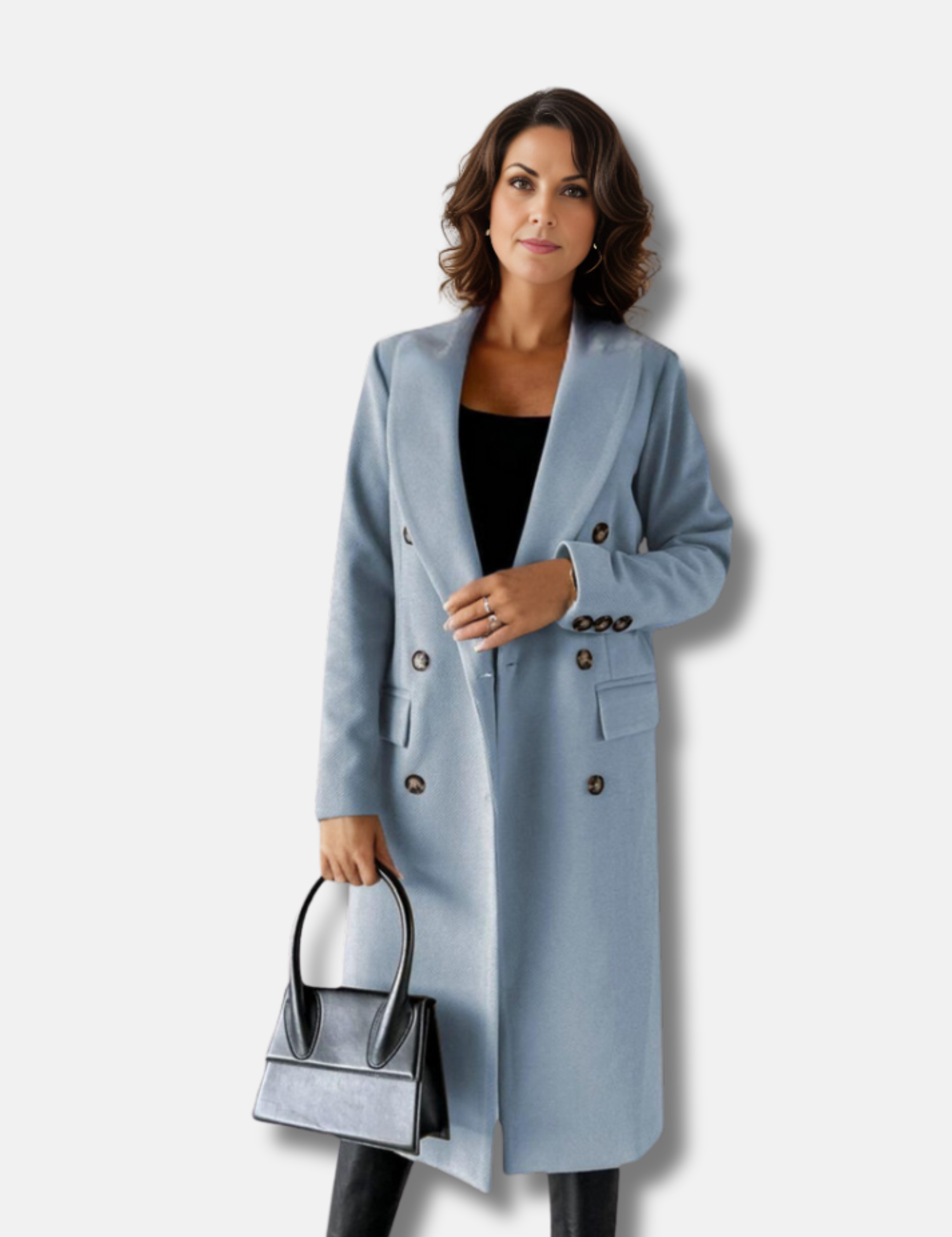 Long Coat - Durable Blend Double Breasted & Hand Pockets