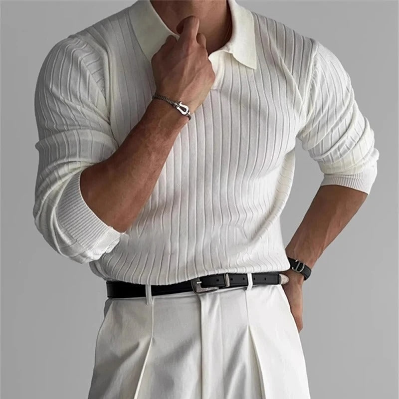Long Sleeve Polo - V Neck Collar & Easy Movement Support