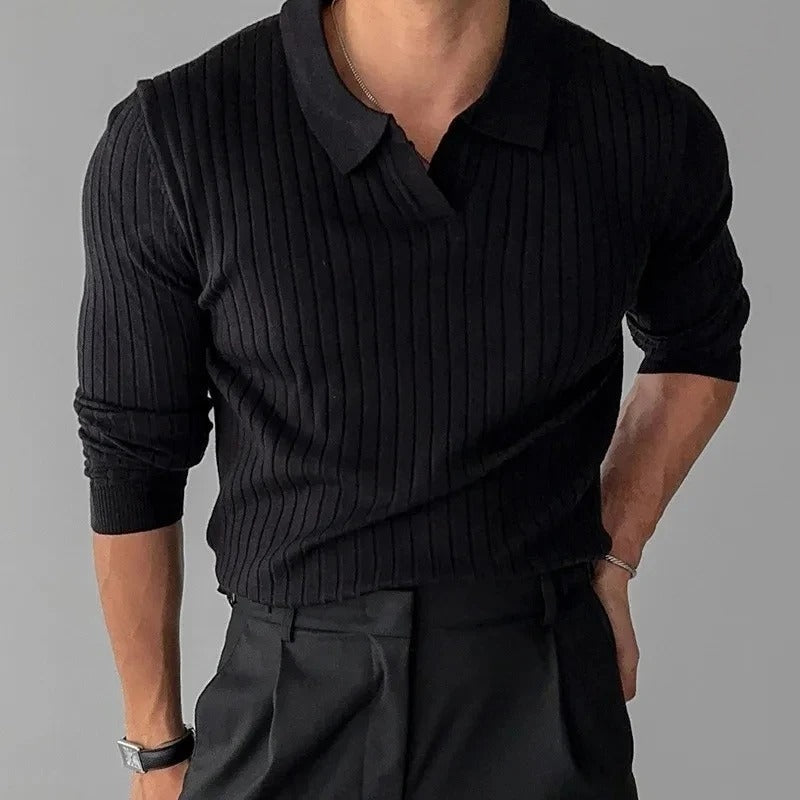 Long Sleeve Polo - V Neck Collar & Easy Movement Support