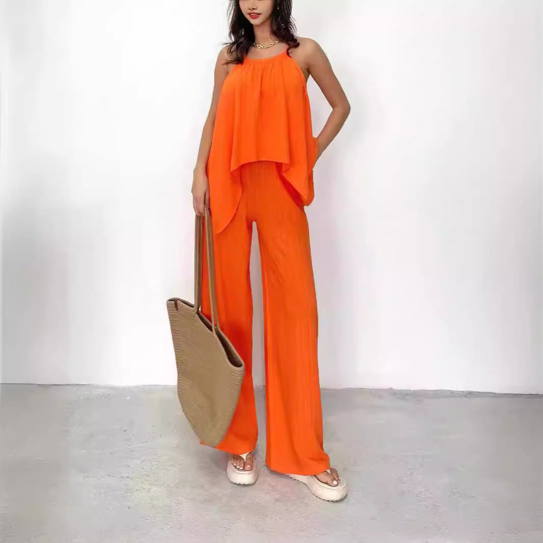 Loungewear Set - Asymmetric Drape Top & Relaxed Pants