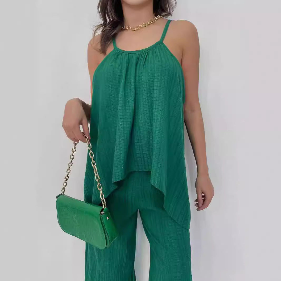 Loungewear Set - Asymmetric Drape Top & Relaxed Pants