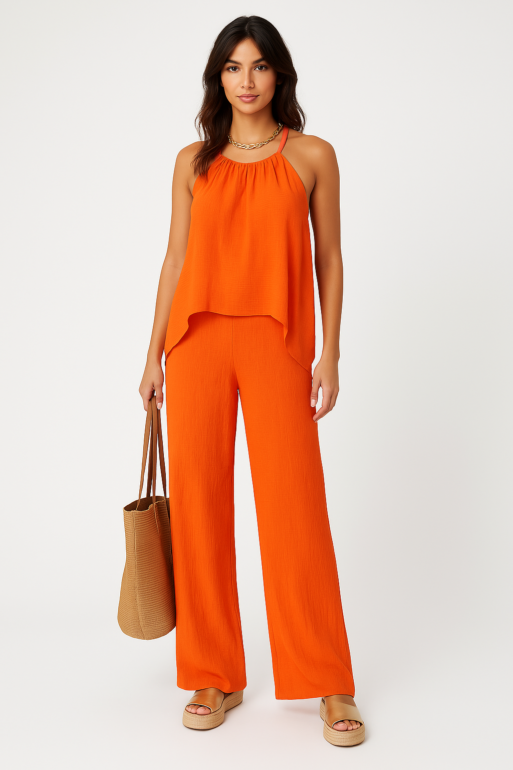 Loungewear Set - Asymmetric Drape Top & Relaxed Pants