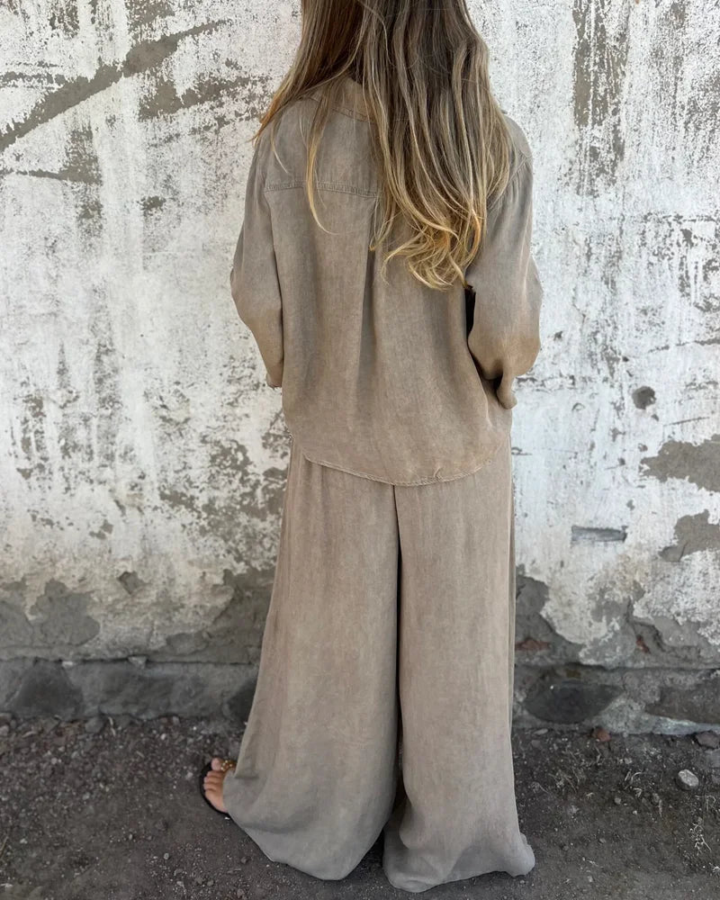 Loungewear Set- Relaxed Top And Elastic Waist Easy Movement