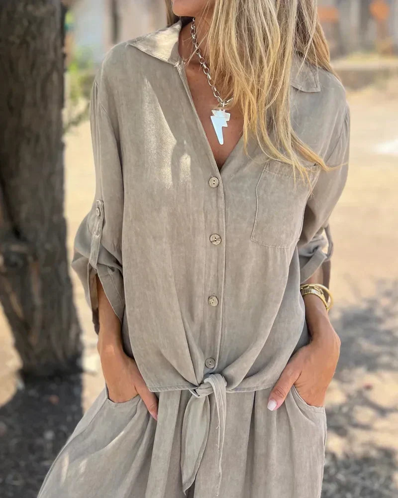 Loungewear Set- Relaxed Top And Elastic Waist Easy Movement