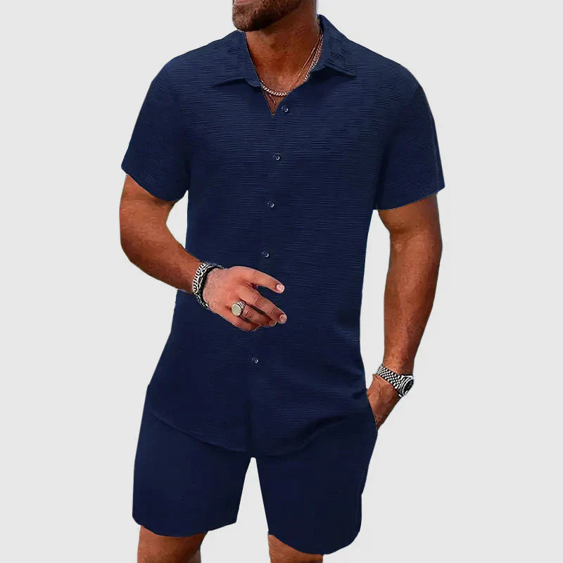 Loungewear Set - Textured Shirt & Relaxed Shorts For Ease