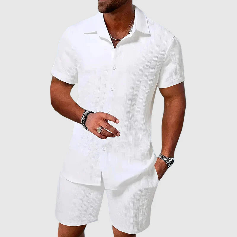 Loungewear Set - Textured Shirt & Relaxed Shorts For Ease