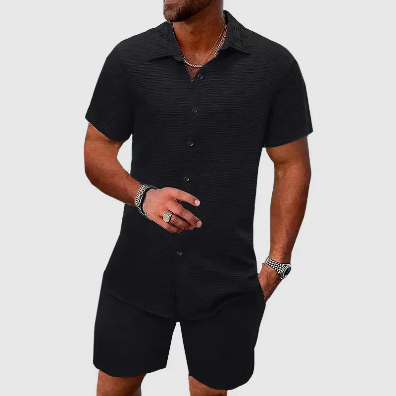 Loungewear Set - Textured Shirt & Relaxed Shorts For Ease