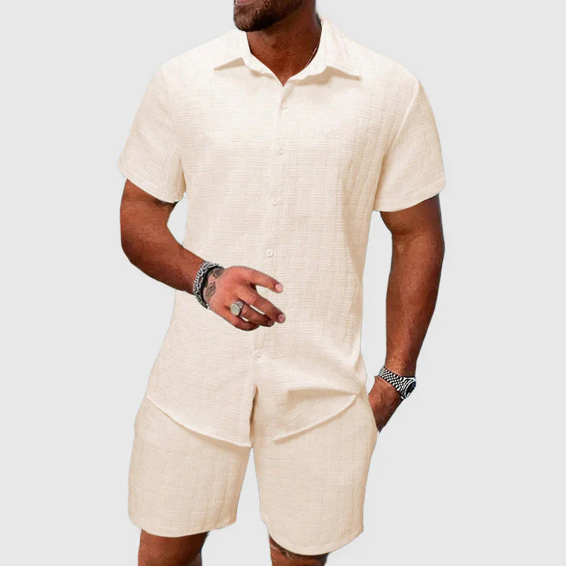 Loungewear Set - Textured Shirt & Relaxed Shorts For Ease
