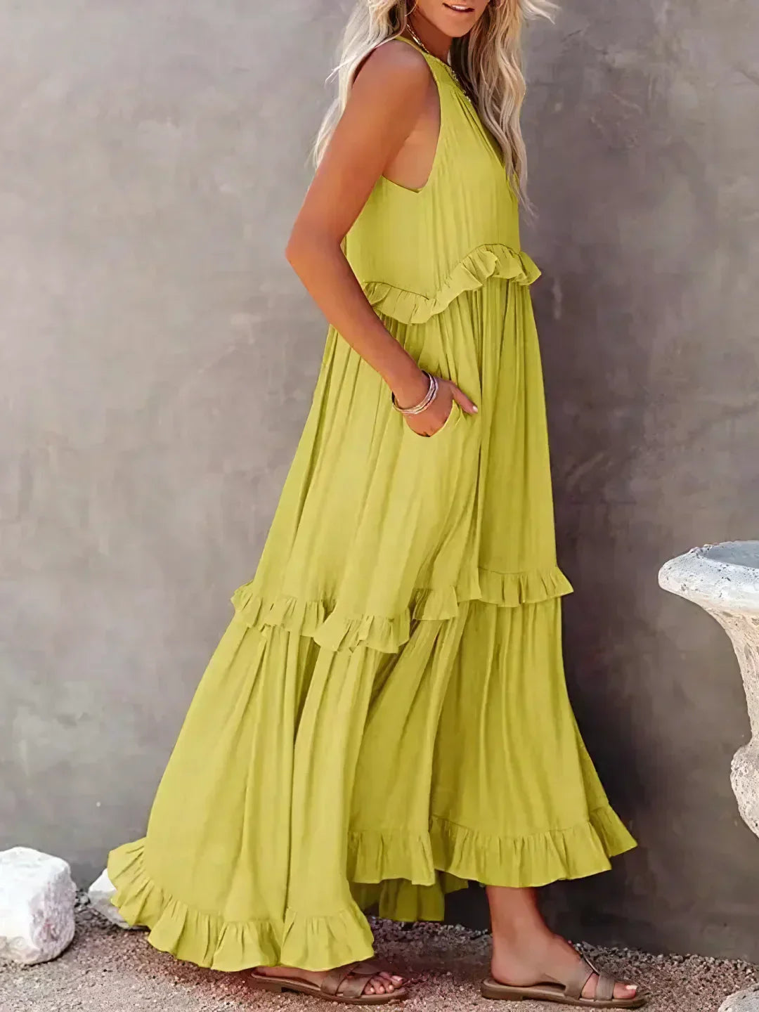 Maxi Dress - Flowy Ruffle Shape & Breathable Light Feel