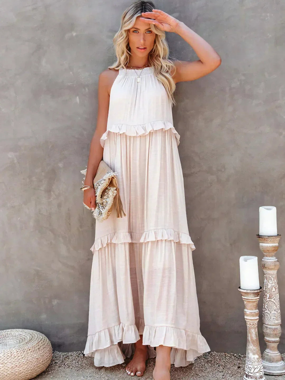 Maxi Dress - Flowy Ruffle Shape & Breathable Light Feel