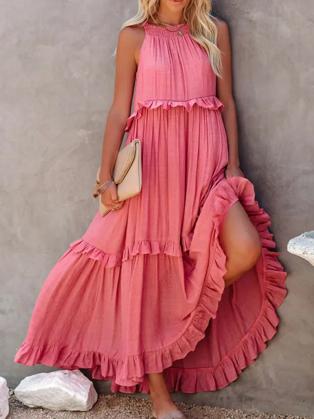 Maxi Dress - Flowy Ruffle Shape & Breathable Light Feel