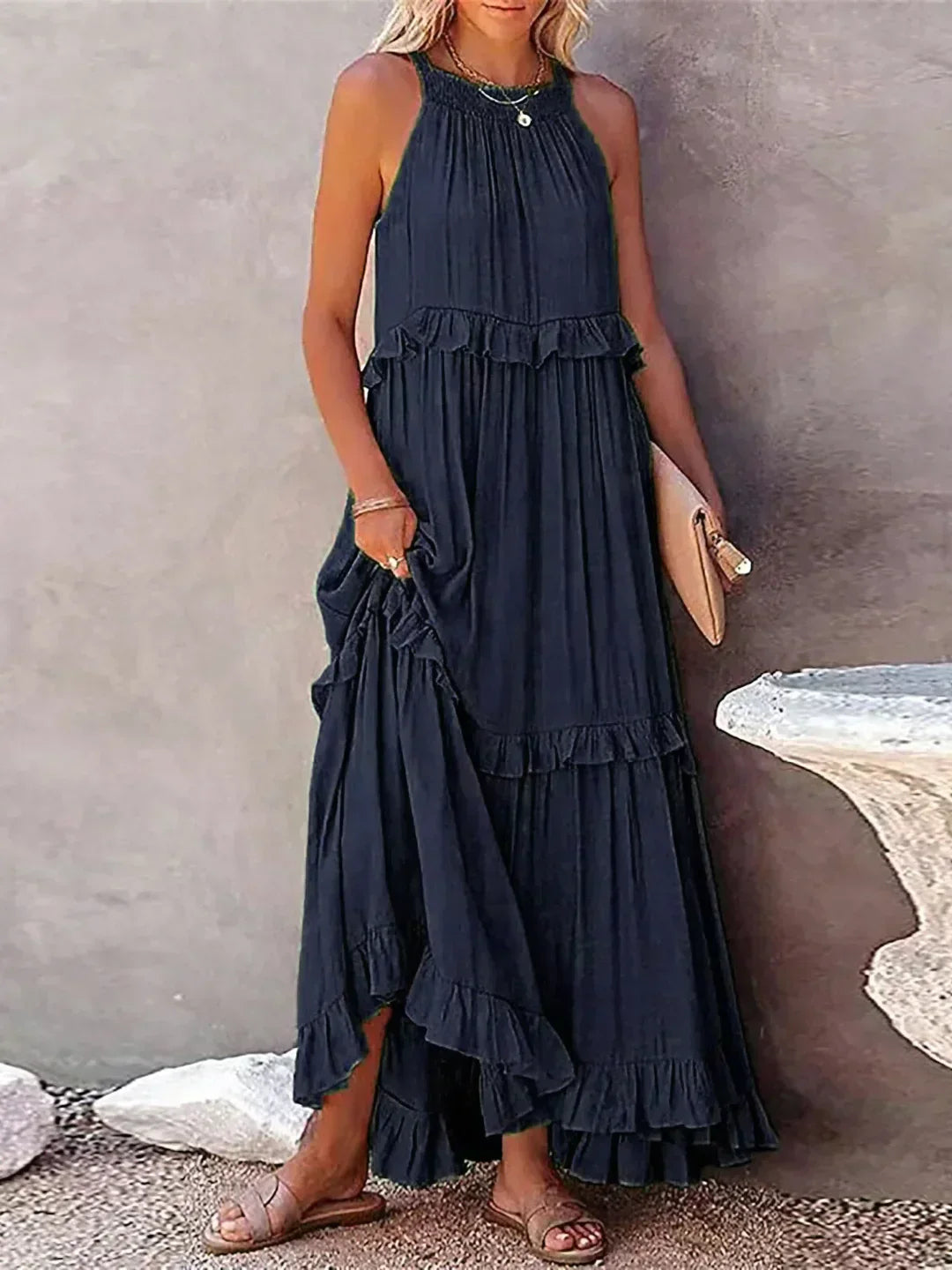Maxi Dress - Flowy Ruffle Shape & Breathable Light Feel