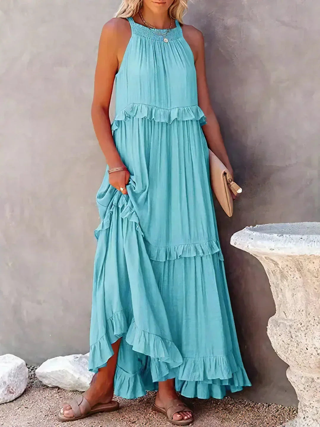 Maxi Dress - Flowy Ruffle Shape & Breathable Light Feel