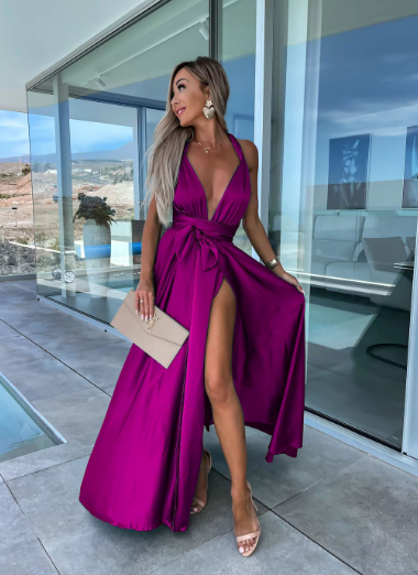 Maxi Dress - Halter Neck And High Split For Easier Steps