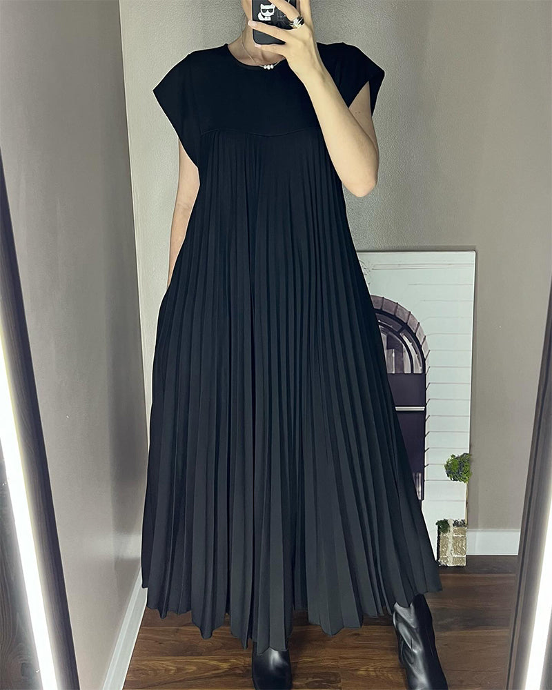 Maxi Dress - Stitched Pleats & Long Flowing Shape Fit
