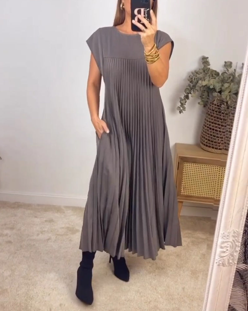 Maxi Dress - Stitched Pleats & Long Flowing Shape Fit