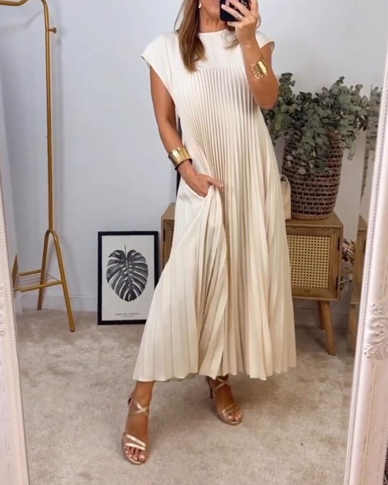 Maxi Dress - Stitched Pleats & Long Flowing Shape Fit