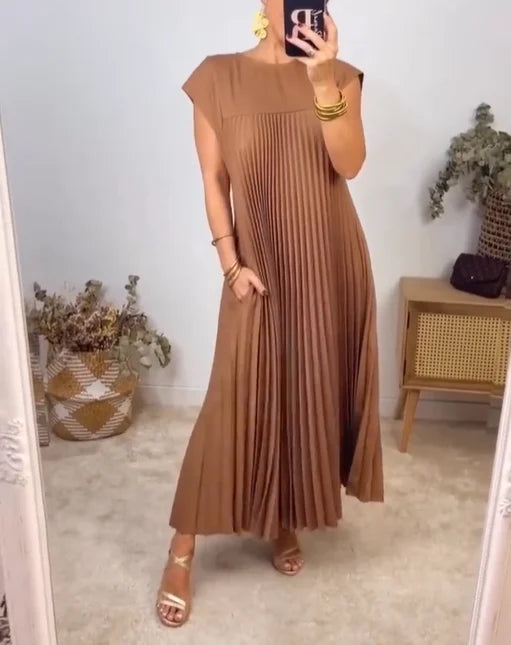 Maxi Dress - Stitched Pleats & Long Flowing Shape Fit