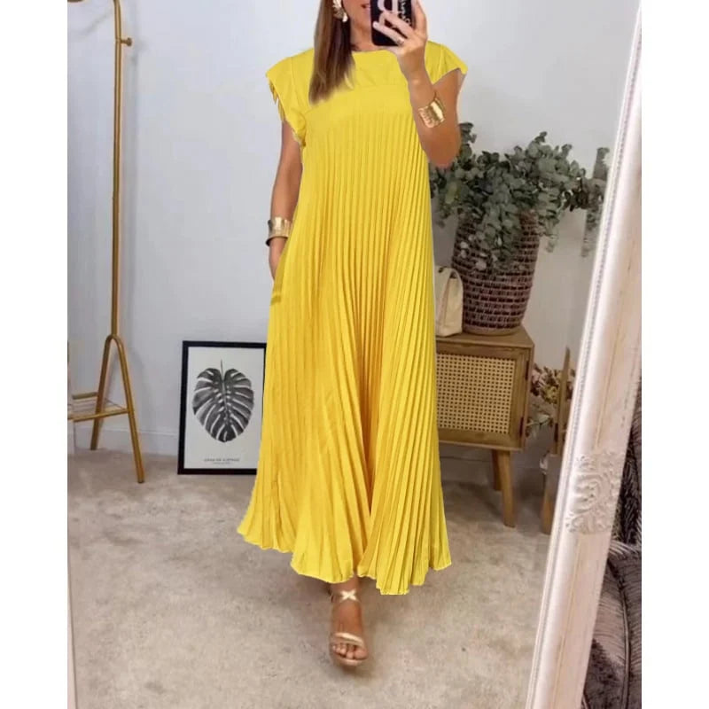 Maxi Dress - Stitched Pleats & Long Flowing Shape Fit