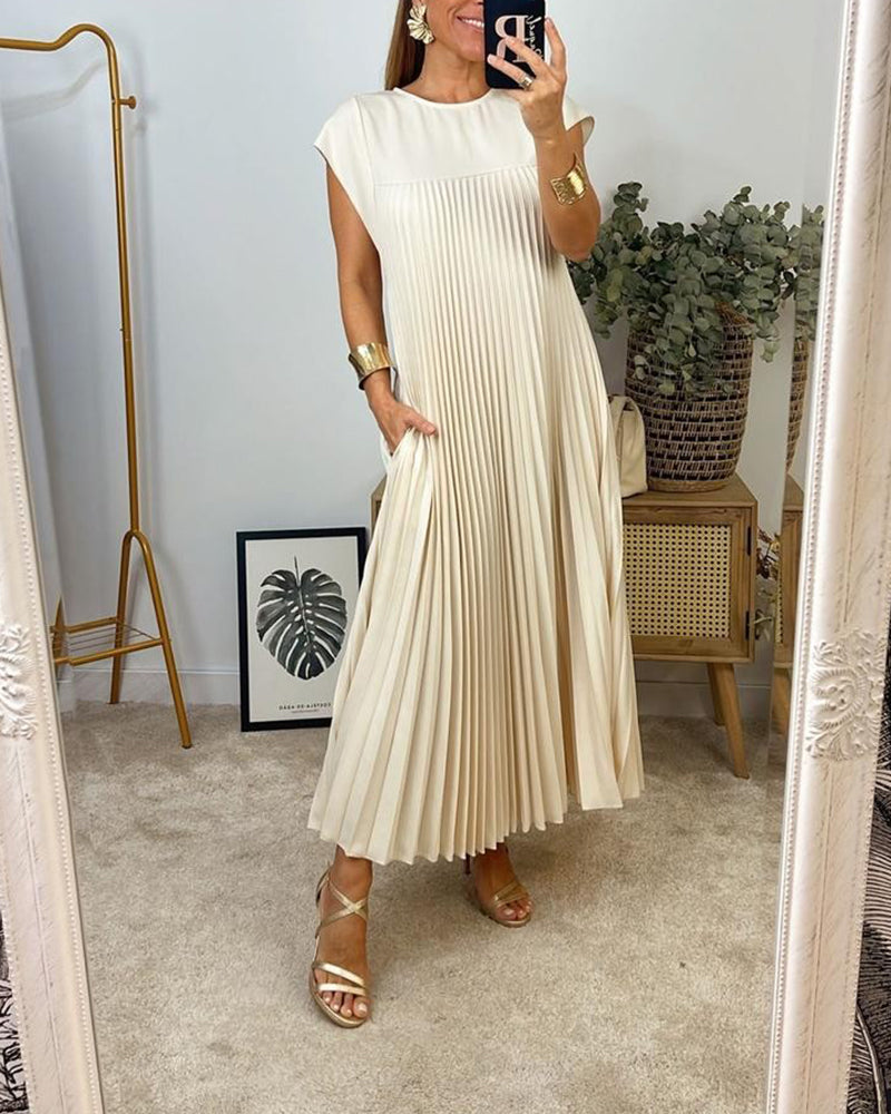 Maxi Dress - Stitched Pleats & Long Flowing Shape Fit