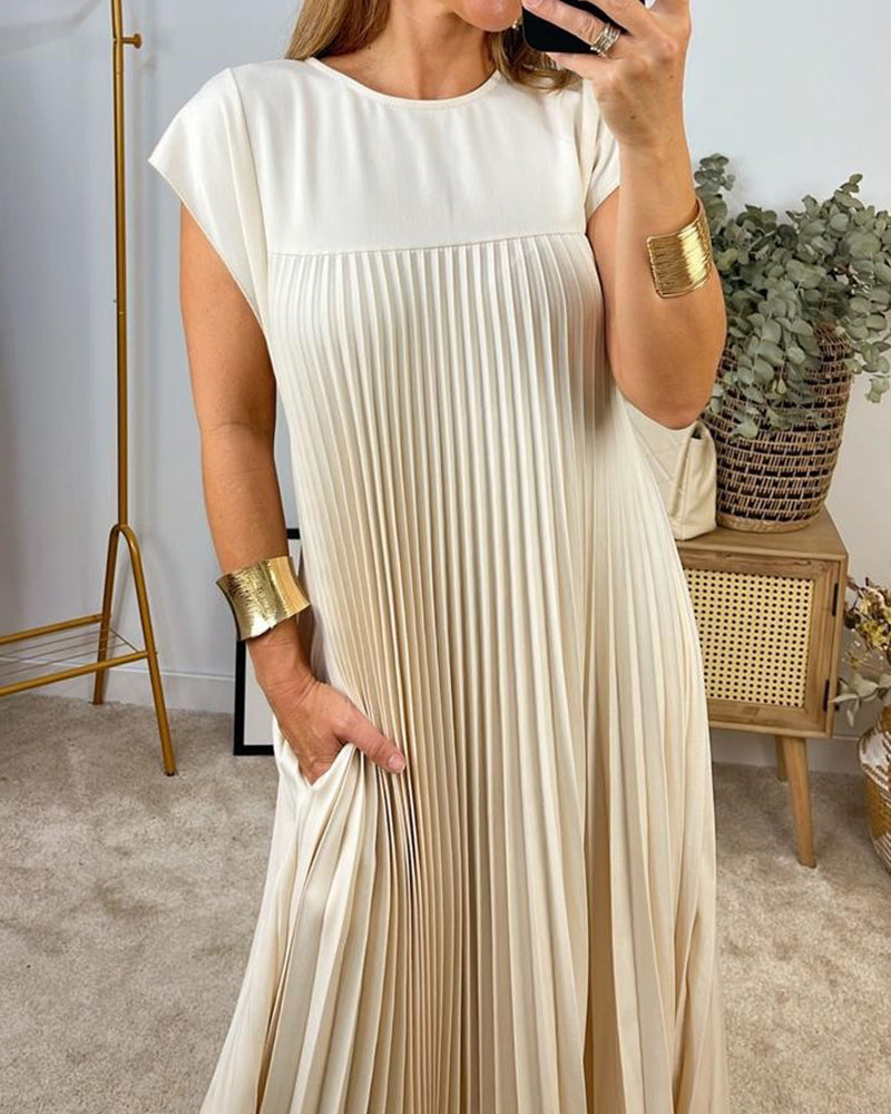 Maxi Dress - Stitched Pleats & Long Flowing Shape Fit