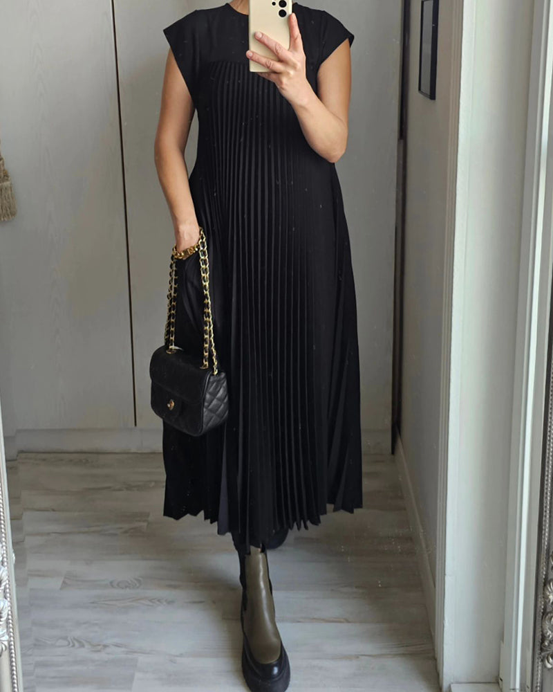 Maxi Dress - Stitched Pleats & Long Flowing Shape Fit
