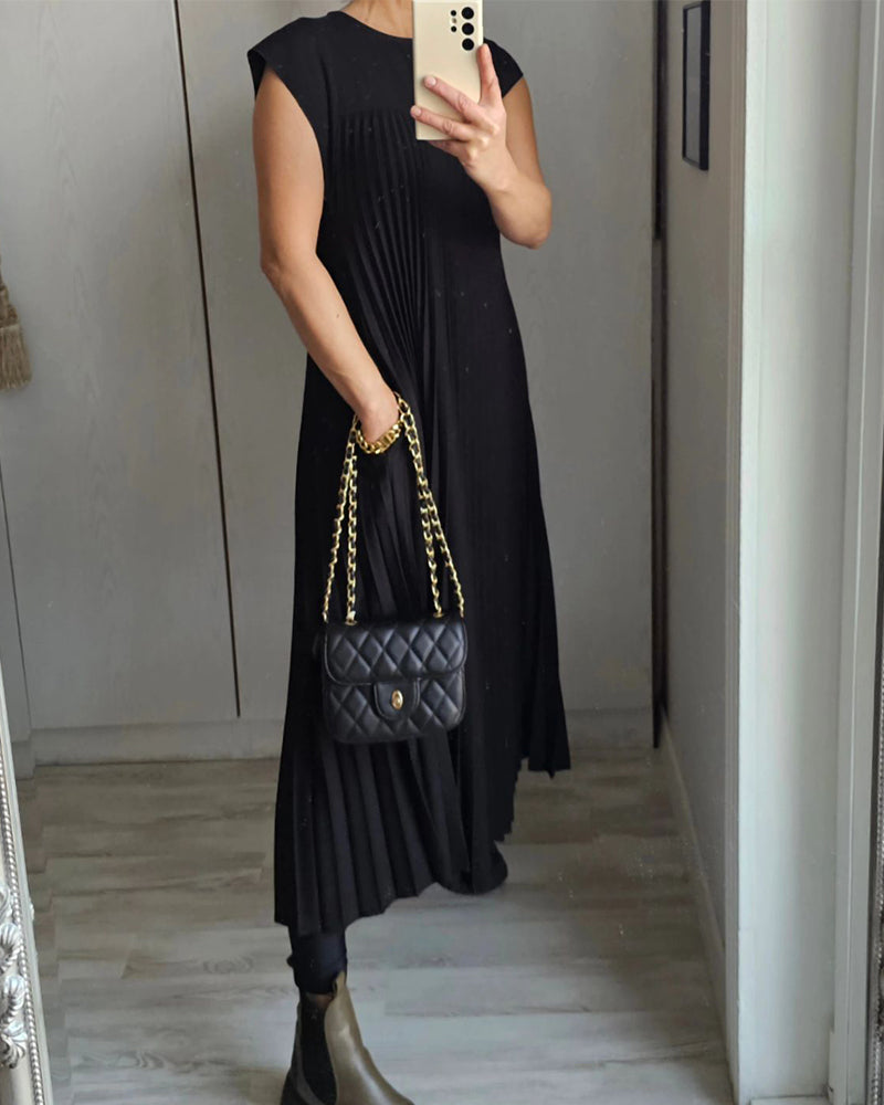 Maxi Dress - Stitched Pleats & Long Flowing Shape Fit