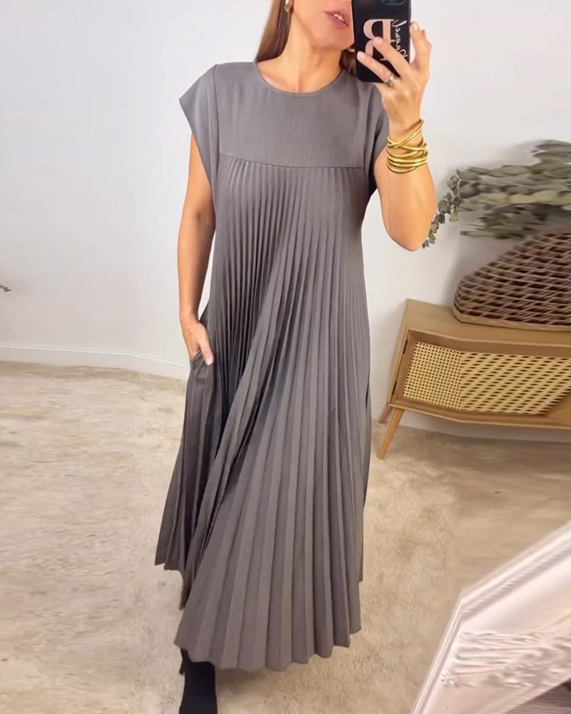 Maxi Dress - Stitched Pleats & Long Flowing Shape Fit