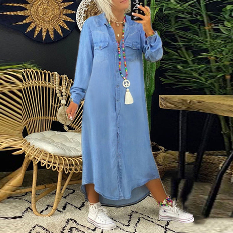 Maxi Shirt Dress – Denim Blend Long Silhouette And Pockets