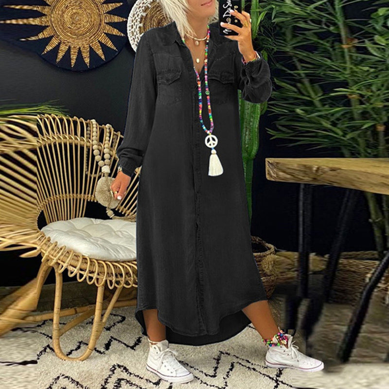 Maxi Shirt Dress – Denim Blend Long Silhouette And Pockets