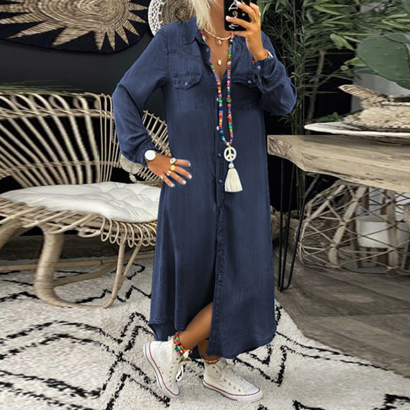 Maxi Shirt Dress – Denim Blend Long Silhouette And Pockets
